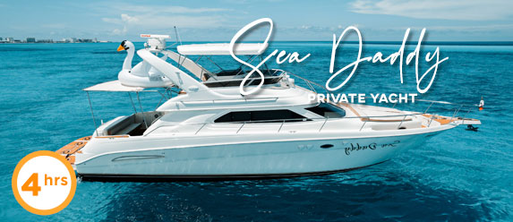 Cancun Yacht Sea Daddy 50 ft Sea Ray Flybridge (4 hrs)